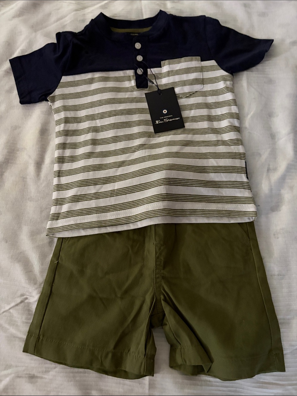 Ben Sherman Navy & Olive Striped Henley Tee